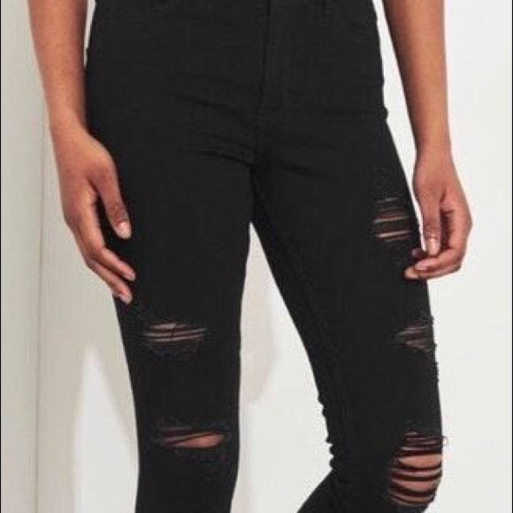 Hollister High rise skinny black ripped jeans